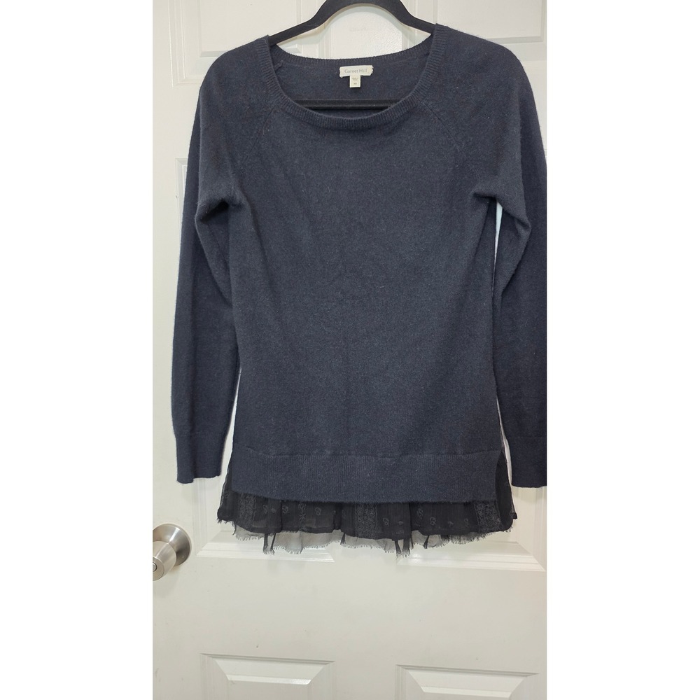 Garnet Hill Sweater‎ Womens XS Black Cashmere Lace Hem Layered Knit Dark Grunge